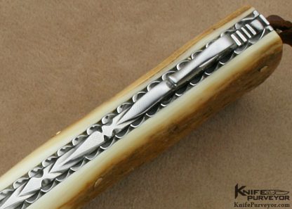 Larry Fuegen Custom Knife Sole Authorship Engraved Damascus & Mammoth Ivory Lockback "Classic Folder" - Image 8