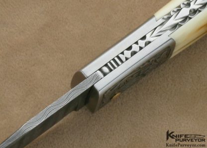 Larry Fuegen Custom Knife Sole Authorship Engraved Damascus & Mammoth Ivory Lockback "Classic Folder" - Image 9