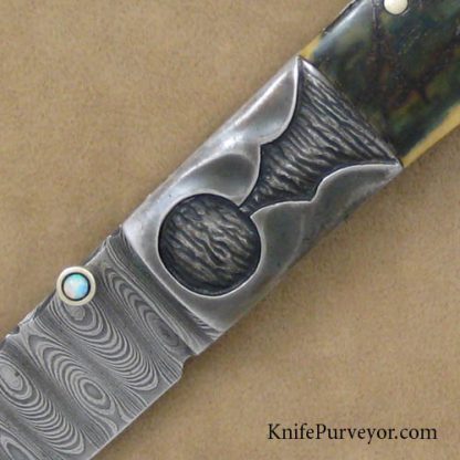 Larry Fuegen Custom Knife Damascus & Mammoth Ivory Lockback Folder - Image 2
