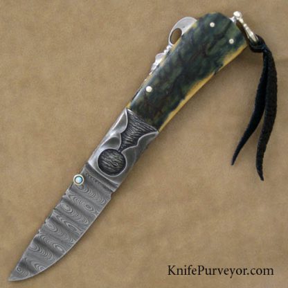 Larry Fuegen Custom Knife Damascus & Mammoth Ivory Lockback Folder