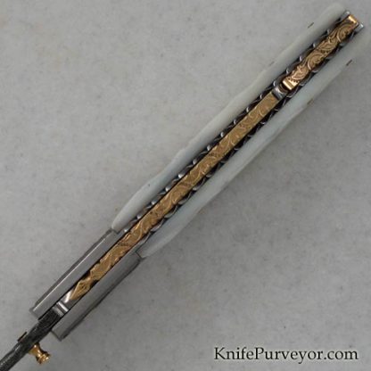 Larry Fuegan Custom Knife Fully Carved Mother of Pearl & Sole Authorship Damascus Lockback - Image 4