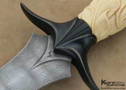 Larry Fuegen Custom Knife Sole Authorship Damascus Carved Mammoth Ivory Presentation Dagger - Image 2