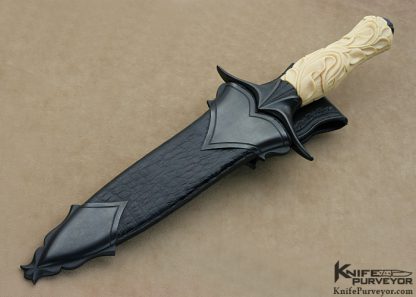 Larry Fuegen Custom Knife Sole Authorship Damascus Carved Mammoth Ivory Presentation Dagger - Image 5