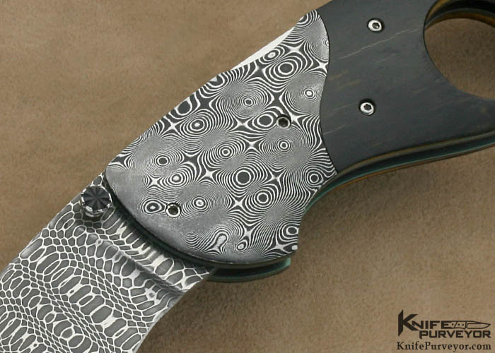 Larry Newton Custom Knife Damascus & Black Mammoth Ivory Cigar Cutter Linerlock - Image 2