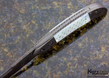 Ron Newton Custom Knife Piqued Mother of Pearl Shell & Sole Authorship Damascus Scale Release Automatic - Image 4