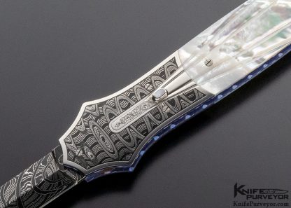 Larry Newton Custom Knife Fluted Mother of Pearl Shell & Damascus Automatic Front Lock Dagger - Image 2