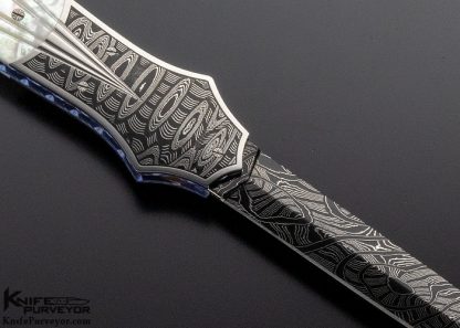 Larry Newton Custom Knife Fluted Mother of Pearl Shell & Damascus Automatic Front Lock Dagger - Image 4