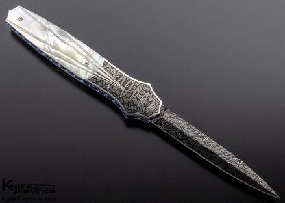 Larry Newton Custom Knife Fluted Mother of Pearl Shell & Damascus Automatic Front Lock Dagger - Image 3