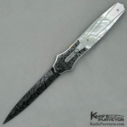 Larry Newton Custom Knife Carved Mother of Pearl Automatic Dagger