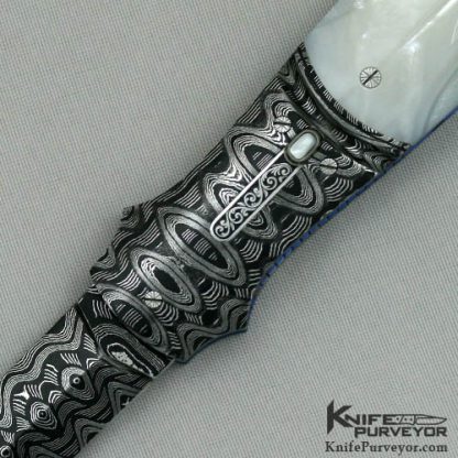 Larry Newton Custom Knife Carved & Stippled Mother of Pearl Automatic Dagger - Image 2