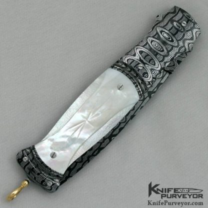 Larry Newton Custom Knife Carved & Stippled Mother of Pearl Automatic Dagger - Image 3