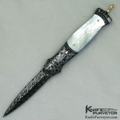 Larry Newton Custom Knife Carved & Stippled Mother of Pearl Automatic Dagger