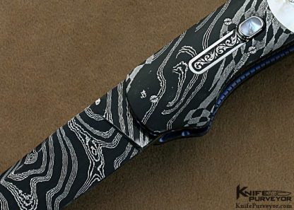 Larry Newton Custom Knife Carved Mother of Pearl & Damascus Auto - Image 2