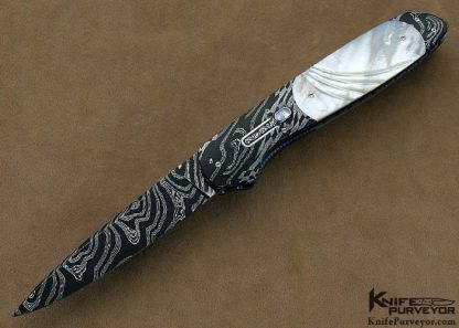 Larry Newton Custom Knife Carved Mother of Pearl & Damascus Auto