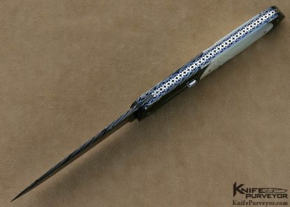 Larry Newton Custom Knife Carved Mother of Pearl & Damascus Auto - Image 4