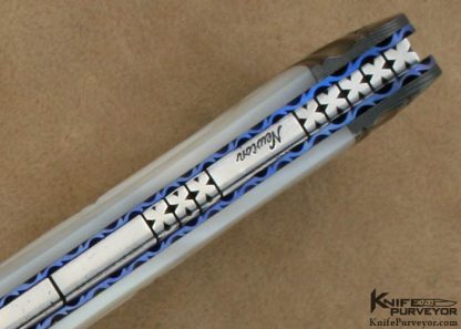 Larry Newton Custom Knife Fluted Mother of Pearl Shell & Damascus Linerlock Auto 12/20/12 - Image 7