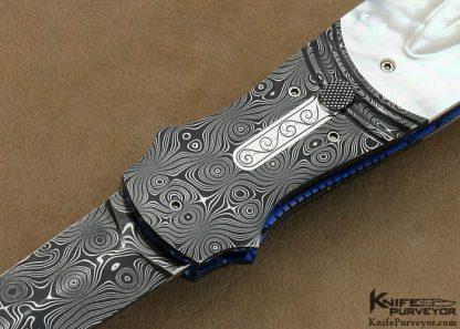 Larry Newton Custom Knife Fluted Mother of Pearl Shell & Damascus Linerlock Auto 12/20/12 - Image 2