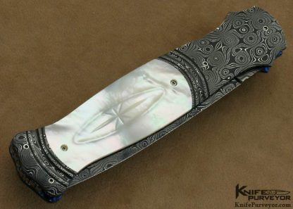 Larry Newton Custom Knife Fluted Mother of Pearl Shell & Damascus Linerlock Auto 12/20/12 - Image 3