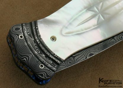 Larry Newton Custom Knife Fluted Mother of Pearl Shell & Damascus Linerlock Auto 12/20/12 - Image 4