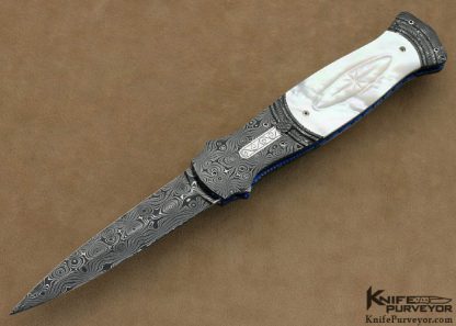 Larry Newton Custom Knife Fluted Mother of Pearl Shell & Damascus Linerlock Auto 12/20/12