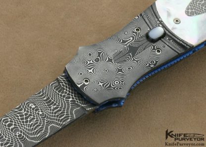 Larry Newton Custom Knife Mother of Pearl Shell & Damascus Lever Release Linerlock - Image 2