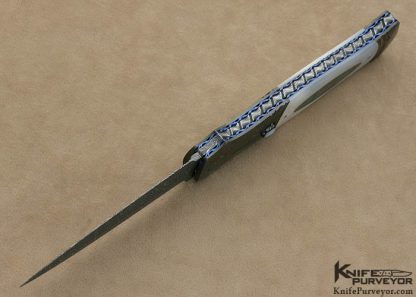 Larry Newton Custom Knife Mother of Pearl Shell & Damascus Lever Release Linerlock - Image 5