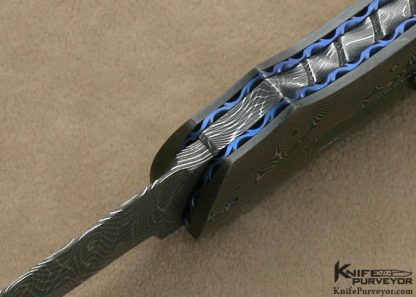 Larry Newton Custom Knife Mother of Pearl Shell & Damascus Lever Release Linerlock - Image 4