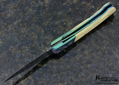 Laurent Doussot Custom Knife Devin Thomas "Raindrop" Damascus, Sculpted Mammoth & Anodized Titanium and Art Nouveau Linerlock - Image 5