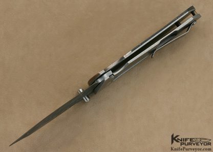 Les George Custom Knife Damascus Super Conductor & Lightning Strike Carbon Fiber "Rockeye" Framelock - Image 5