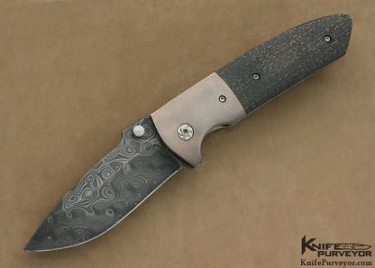Les George Custom Knife Damascus Super Conductor & Lightning Strike Carbon Fiber "Rockeye" Framelock