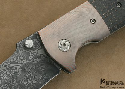 Les George Custom Knife Damascus Super Conductor & Lightning Strike Carbon Fiber "Rockeye" Framelock - Image 2