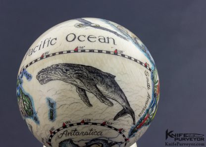 Linda Karst Stone Scrimshawed Antique Billiard Ball Globe with Animal Motif - Image 11