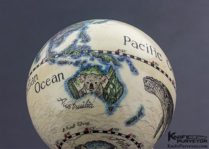 Linda Karst Stone Scrimshawed Antique Billiard Ball Globe with Animal Motif - Image 8
