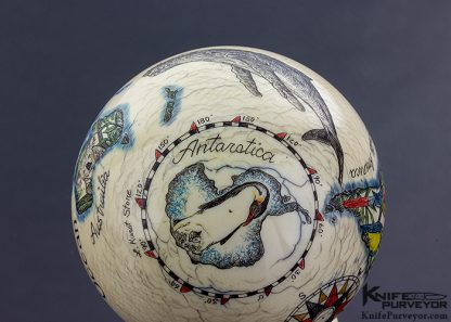 Linda Karst Stone Scrimshawed Antique Billiard Ball Globe with Animal Motif - Image 10