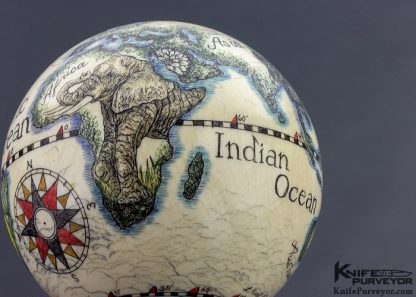 Linda Karst Stone Scrimshawed Antique Billiard Ball Globe with Animal Motif - Image 7