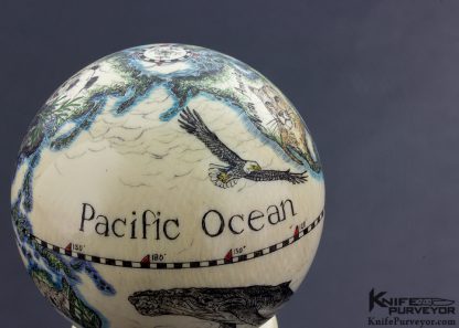 Linda Karst Stone Scrimshawed Antique Billiard Ball Globe with Animal Motif - Image 5