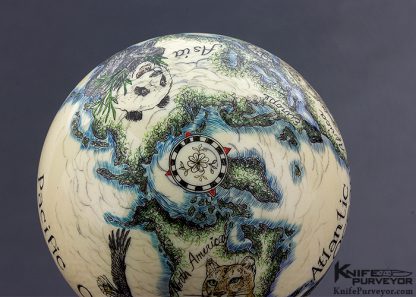 Linda Karst Stone Scrimshawed Antique Billiard Ball Globe with Animal Motif - Image 9