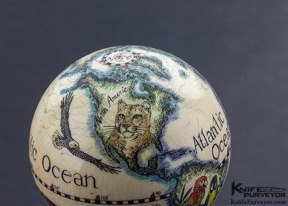 Linda Karst Stone Scrimshawed Antique Billiard Ball Globe with Animal Motif - Image 2