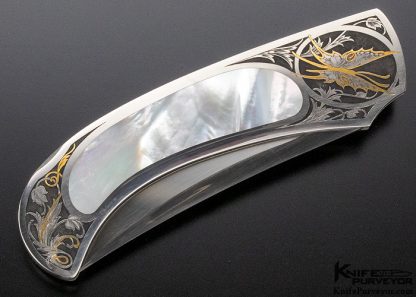 Steve Hoel Custom Knife Mother of Pearl Interframe Lockback Engraved by Lisa Tomlin - Image 4
