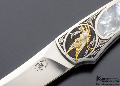 Steve Hoel Custom Knife Mother of Pearl Interframe Lockback Engraved by Lisa Tomlin - Image 2