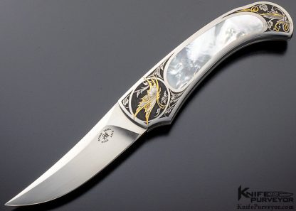 Steve Hoel Custom Knife Mother of Pearl Interframe Lockback Engraved by Lisa Tomlin