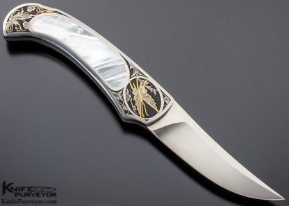 Steve Hoel Custom Knife Mother of Pearl Interframe Lockback Engraved by Lisa Tomlin - Image 3
