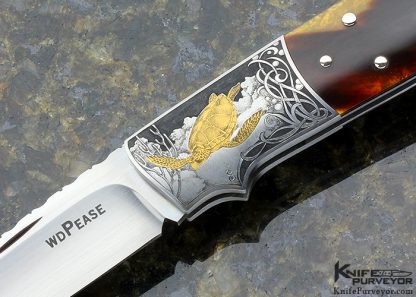 W.D Pease Custom Knife Engraved by Lisa Tomlin Amber Lockback with 24Kt. Gold Inlays - Image 2