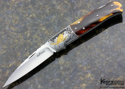 W.D Pease Custom Knife Engraved by Lisa Tomlin Amber Lockback with 24Kt. Gold Inlays