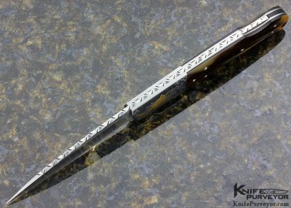W.D Pease Custom Knife Engraved by Lisa Tomlin Amber Lockback with 24Kt. Gold Inlays - Image 4