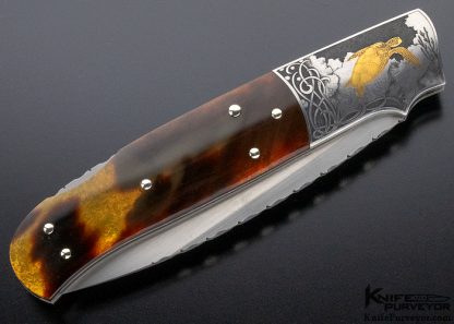 W.D Pease Custom Knife Engraved by Lisa Tomlin Amber Lockback with 24Kt. Gold Inlays - Image 5