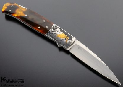 W.D Pease Custom Knife Engraved by Lisa Tomlin Amber Lockback with 24Kt. Gold Inlays - Image 3