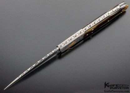 W.D Pease Custom Knife Engraved by Lisa Tomlin Amber Lockback with 24Kt. Gold Inlays - Image 6