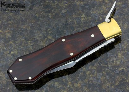 Lloyd Hale Custom Knife Wood Micarta with Gold Lip Pearl Escutcheon Lever Release Coke Bottle - Image 3