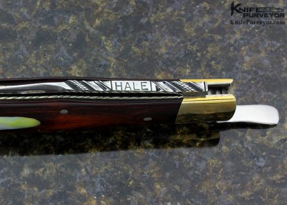 Lloyd Hale Custom Knife Wood Micarta with Gold Lip Pearl Escutcheon Lever Release Coke Bottle - Image 7